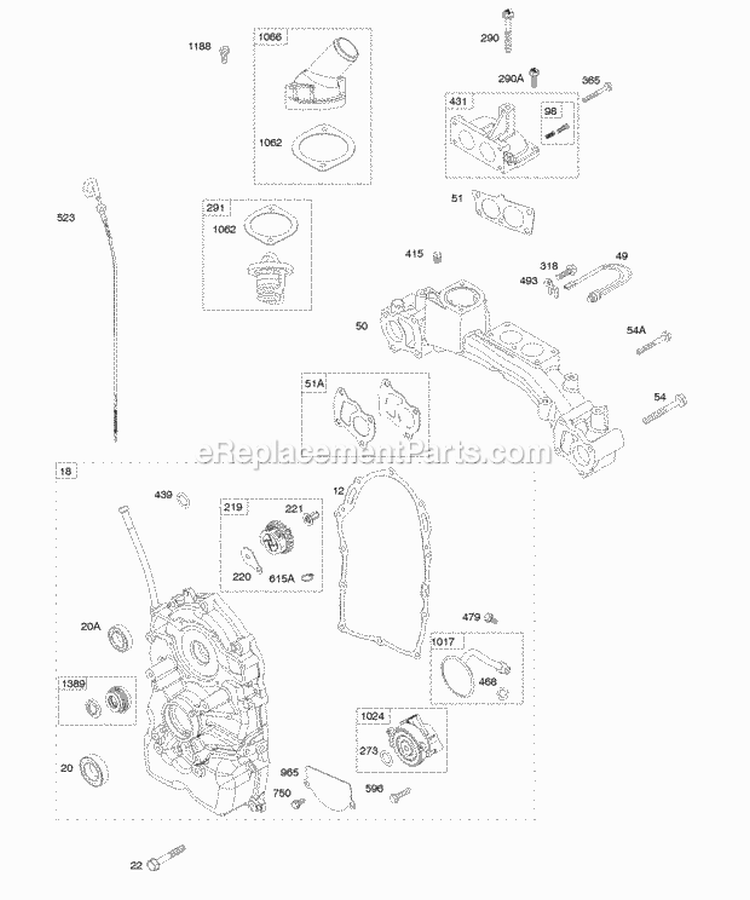 Crankcase CoverSump Intake Manifold Thermostat Diagram and Parts List for 613177-0114-E1  Briggs and Stratton Engine